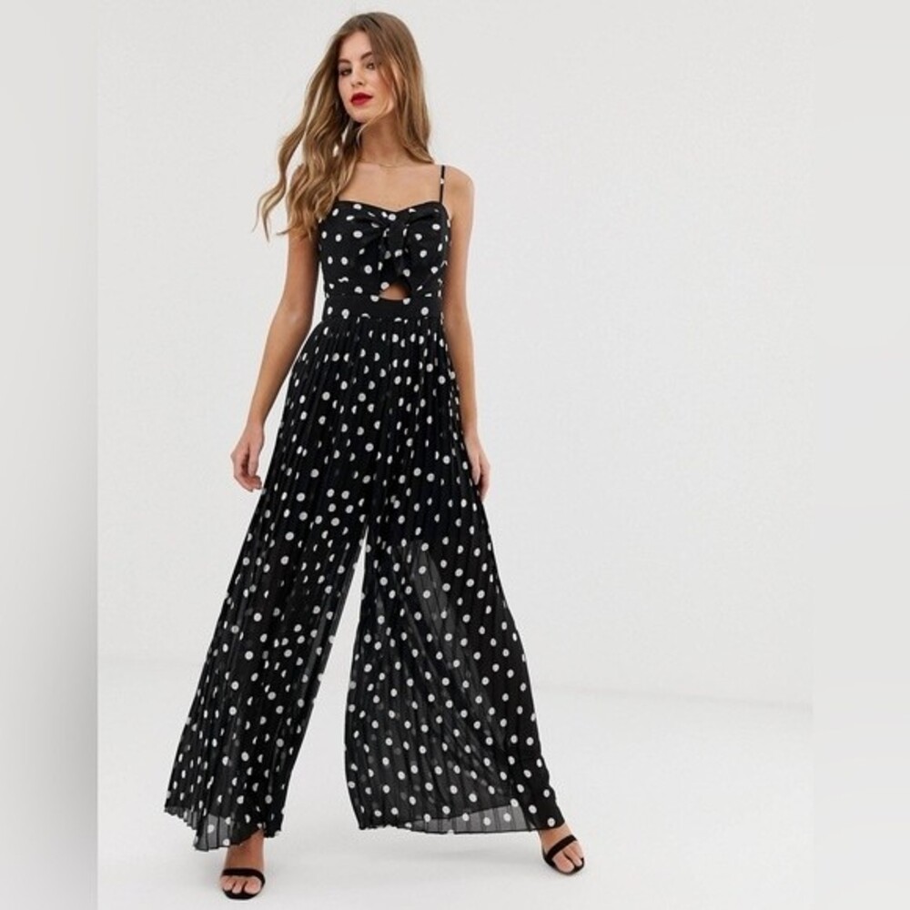 Ever New Melbourne Knot Front Polka Dot Wide Leg Jumpsuit 4